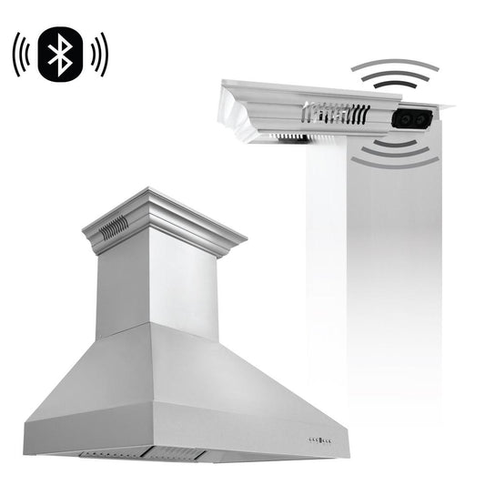 ZLINE 30 in. CrownSound™ Ducted Vent Wall Mount Range Hood in Stainless Steel with Built-in Bluetooth Speakers (667CRN-BT-30)