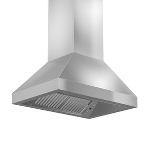 ZLINE Ducted Island Mount Range Hood in Stainless Steel (597i) side under