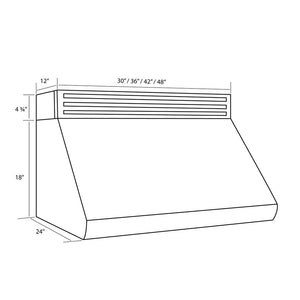 ZLINE 30 in. Recirculating Under Cabinet Range Hood in Stainless Steel (RK527-30) dimensional diagram.
