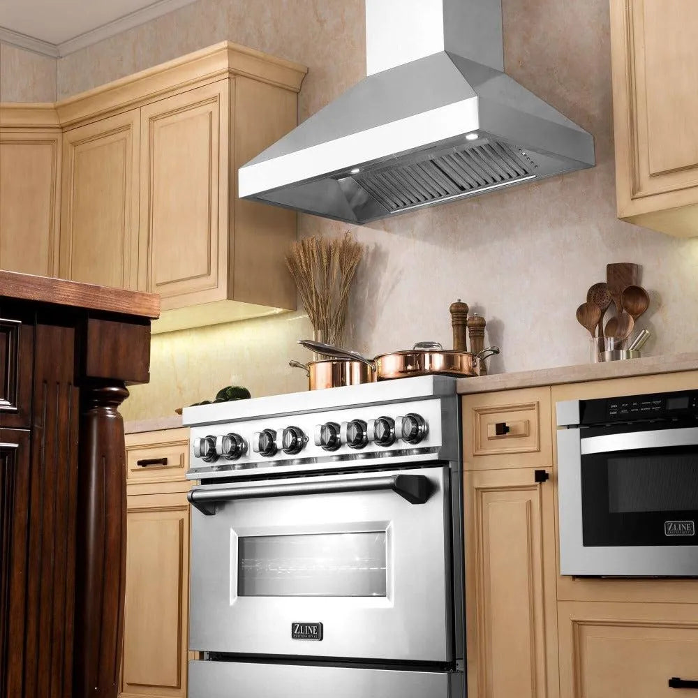 ZLINE 36 in. Professional Convertible Vent Wall Mount Range Hood in Stainless Steel with Crown Molding (597CRN-36)