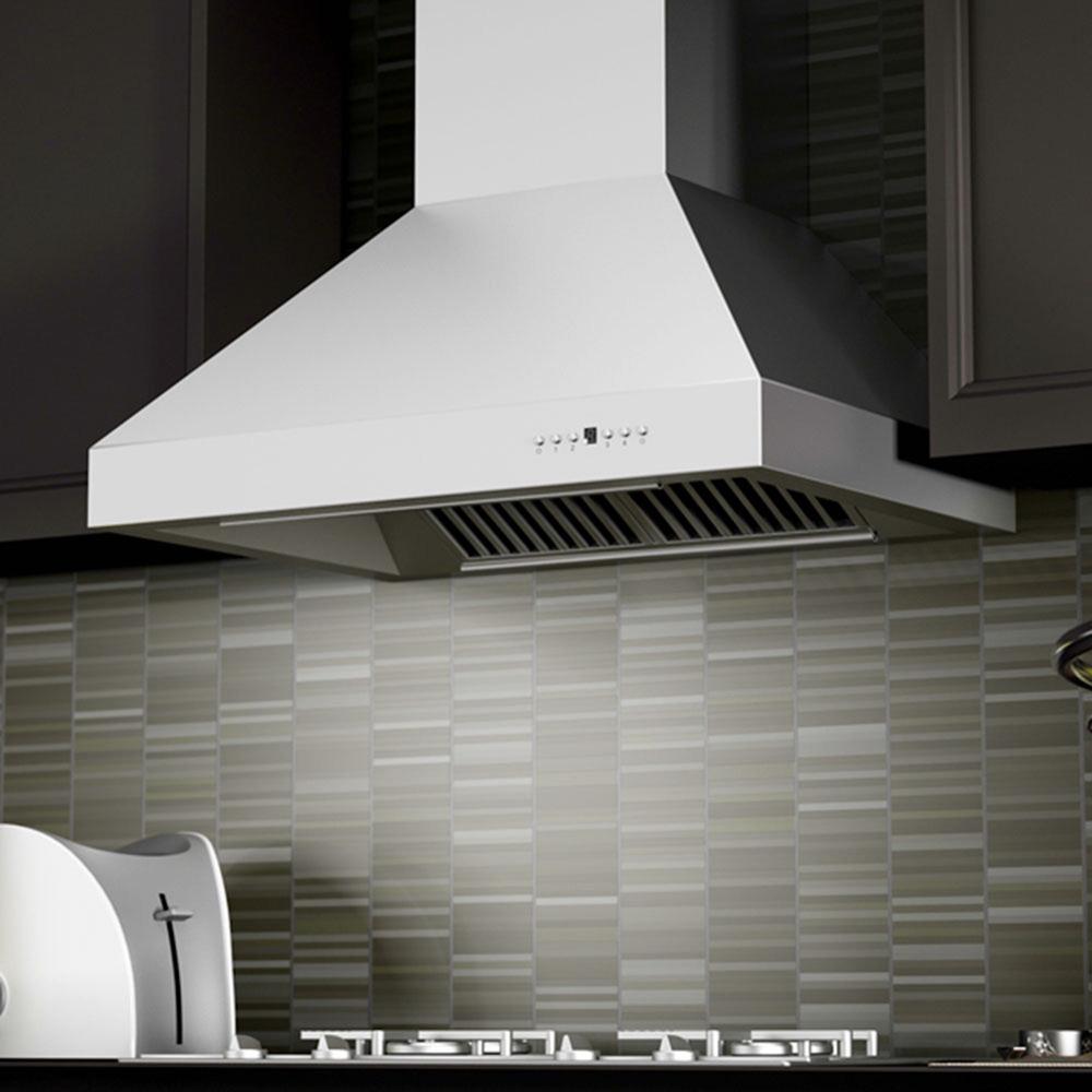 ZLINE 36 in. Professional Ducted Wall Mount Range Hood in Stainless Steel with Crown Molding (667CRN-36)