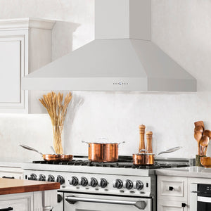 ZLINE 48 in. Professional Ducted Wall Mount Range Hood in Stainless Steel (697-48) in a luxury kitchen.