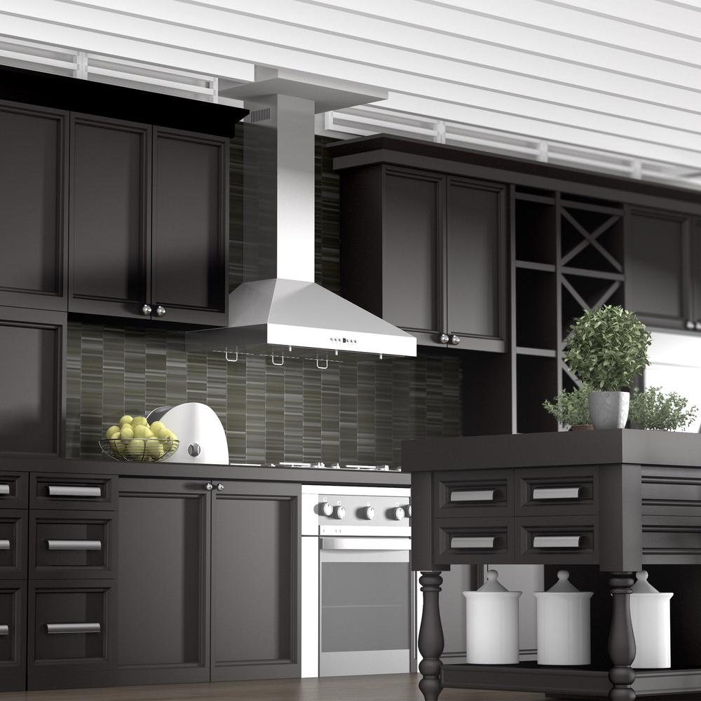 ZLINE 36 in. Convertible Vent Wall Mount Range Hood in Stainless Steel with Crown Molding (KL3CRN-36)