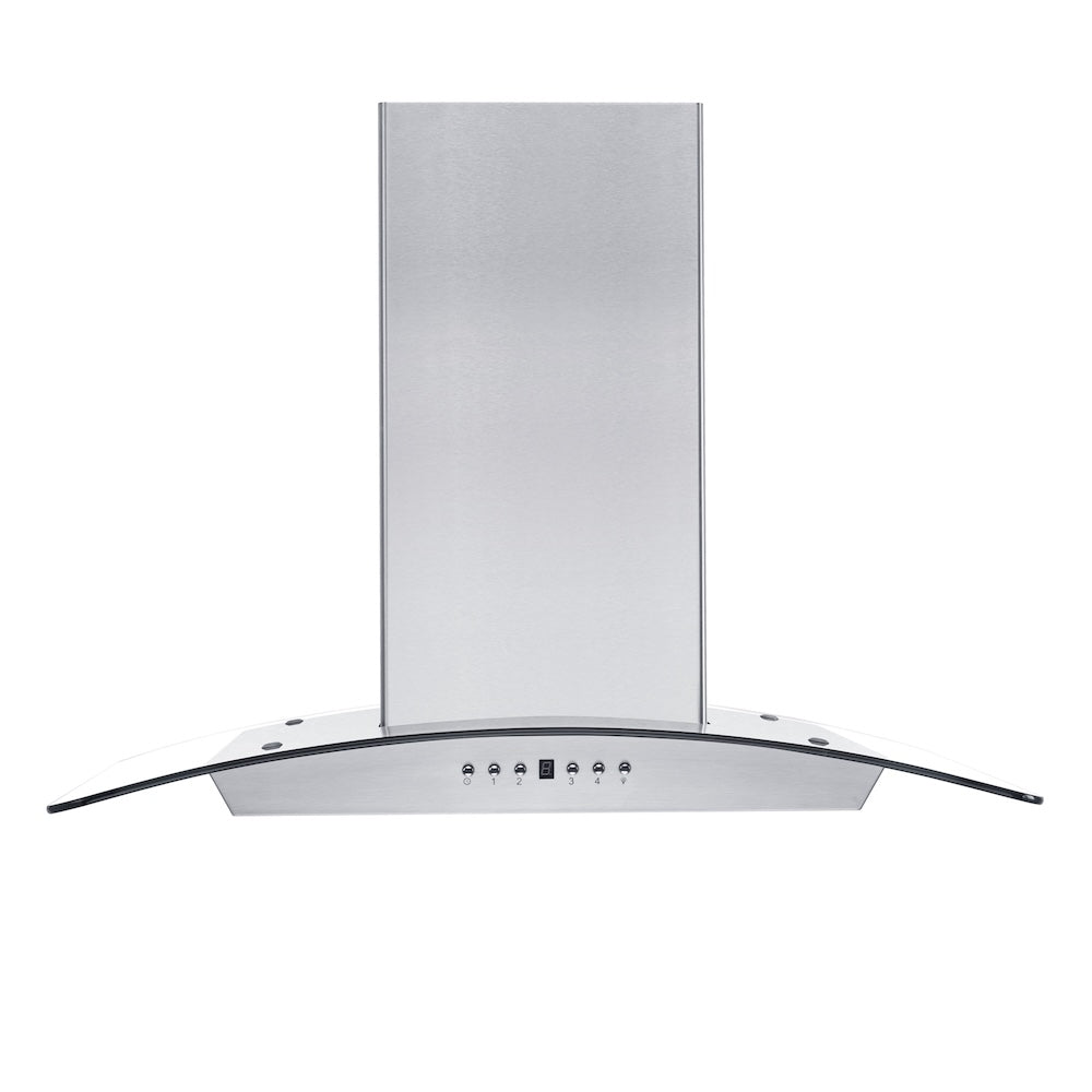 ZLINE 36 in. Convertible Vent Wall Mount Range Hood in Stainless Steel and Glass with Crown Molding (KZCRN-36) front.