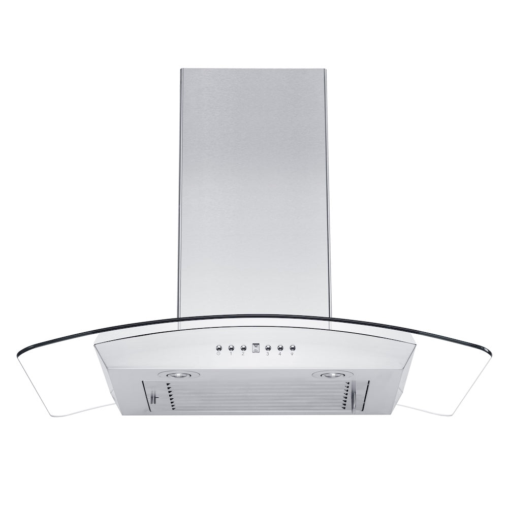 ZLINE 36 in. Convertible Vent Wall Mount Range Hood in Stainless Steel and Glass with Crown Molding (KZCRN-36) under.