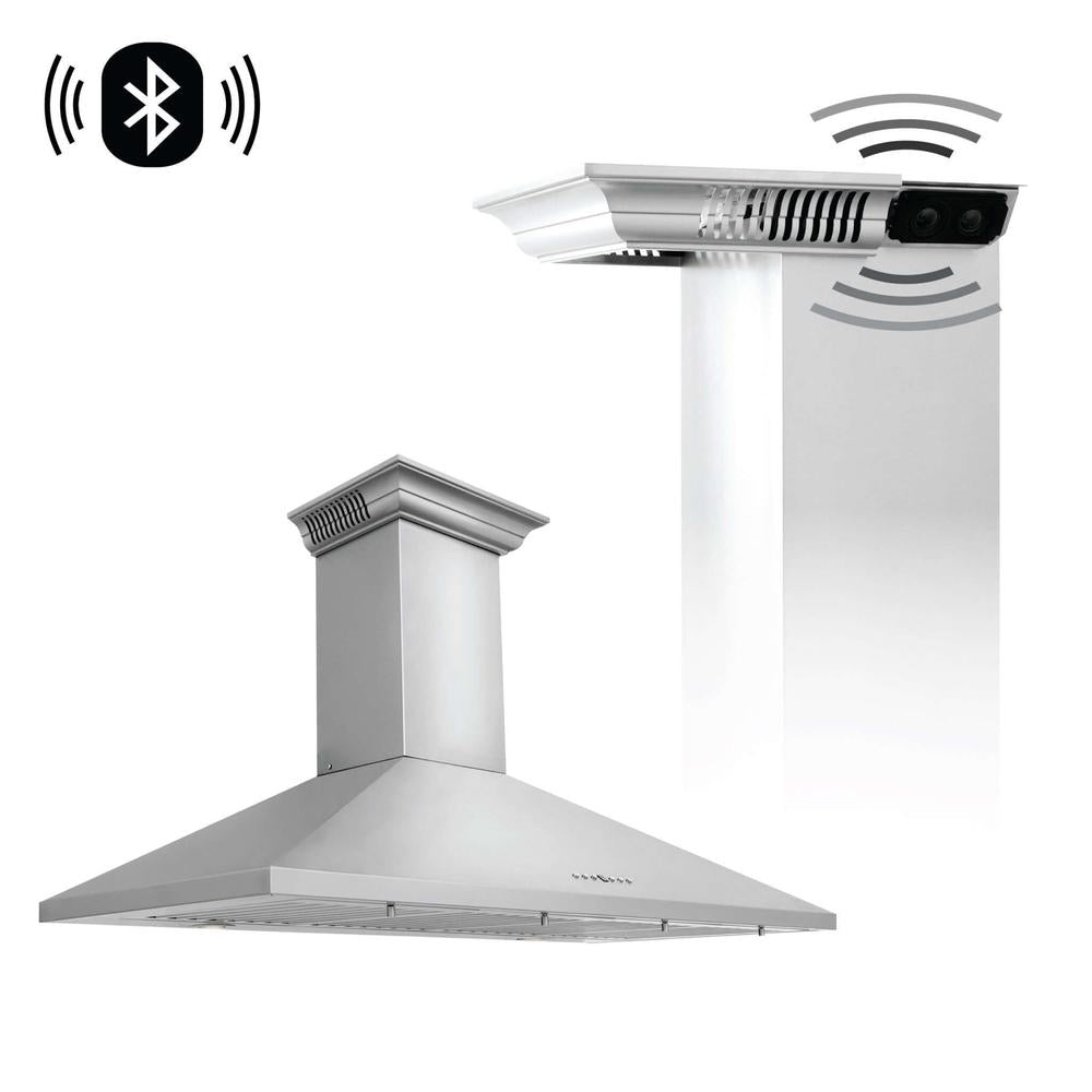 ZLINE 30 in. CrownSound™ Ducted Vent Wall Mount Range Hood in Stainless Steel with Built-in Bluetooth Speakers (KL2CRN-BT-30)