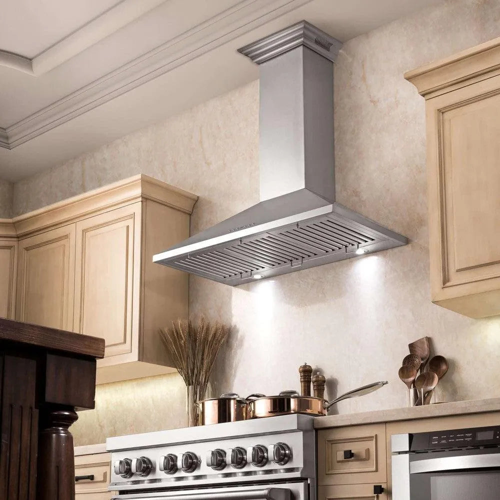 ZLINE 42 in. CrownSound™ Ducted Vent Wall Mount Range Hood in Stainless Steel with Built-in Bluetooth Speakers (KL2CRN-BT-42)