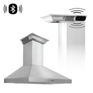 ZLINE 42 in. CrownSound™ Ducted Vent Wall Mount Range Hood in Stainless Steel with Built-in Bluetooth Speakers (KL3CRN-BT-42)