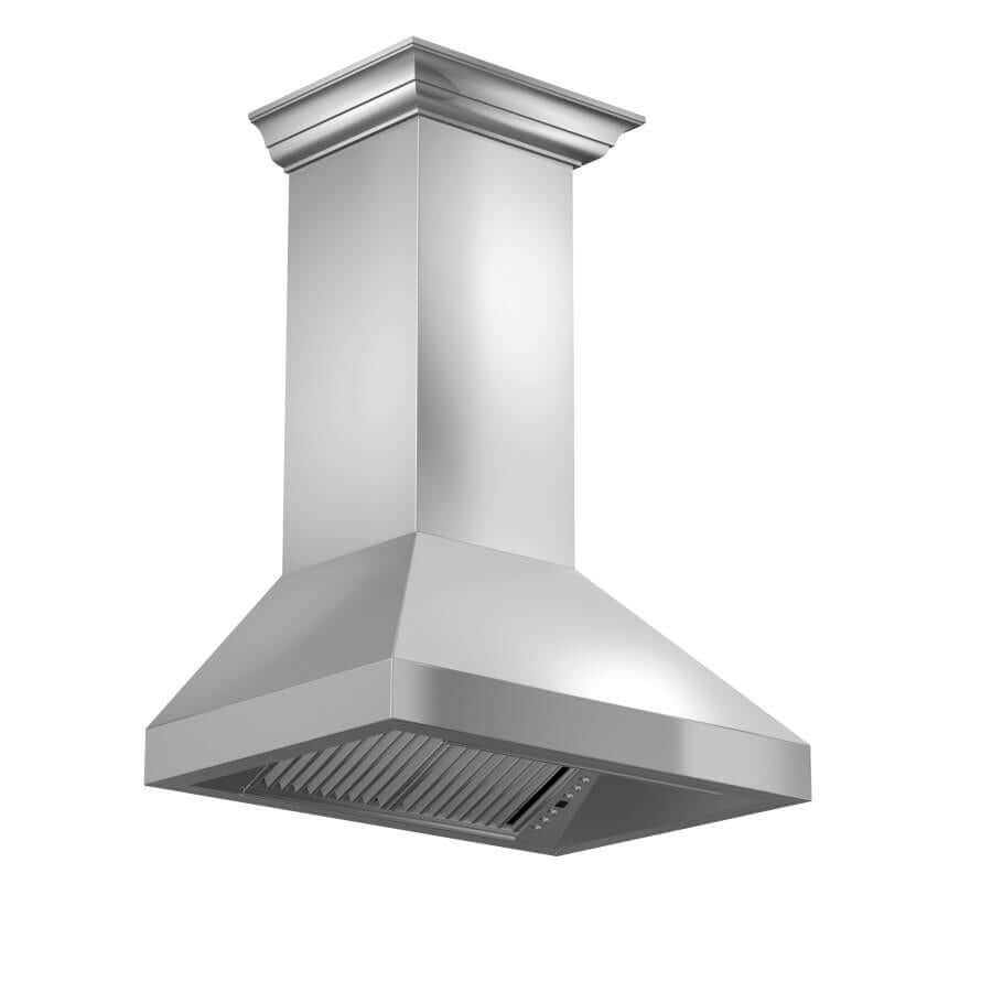 ZLINE 30 in. Professional Convertible Vent Wall Mount Range Hood in Stainless Steel with Crown Molding (597CRN-30)