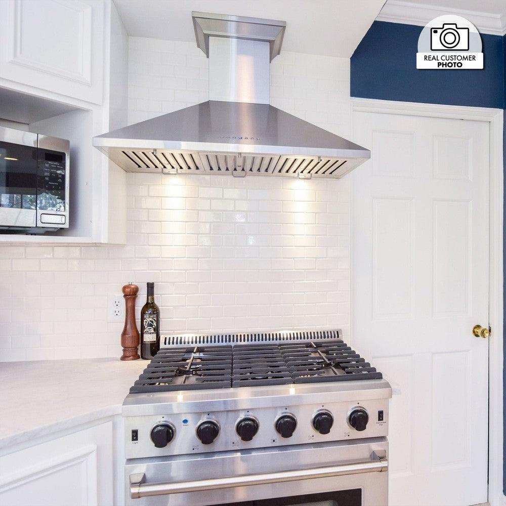 ZLINE 48 in. Convertible Vent Wall Mount Range Hood in Stainless Steel with Crown Molding (KL2CRN-48)