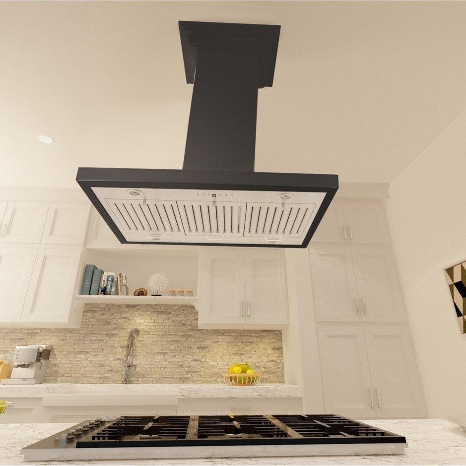 ZLINE 36 in. Convertible Vent Wooden Island Mount Range Hood in Black (KBiCC-36)