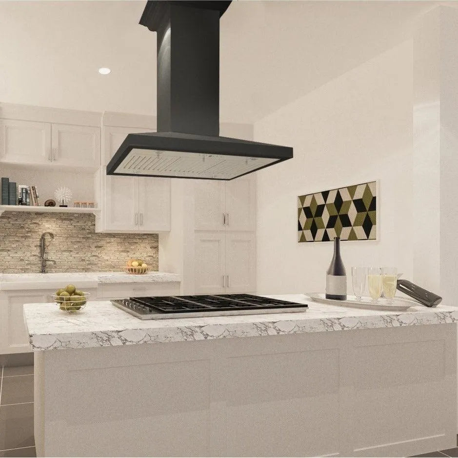 ZLINE 36 in. Convertible Vent Wooden Island Mount Range Hood in Black (KBiCC-36)