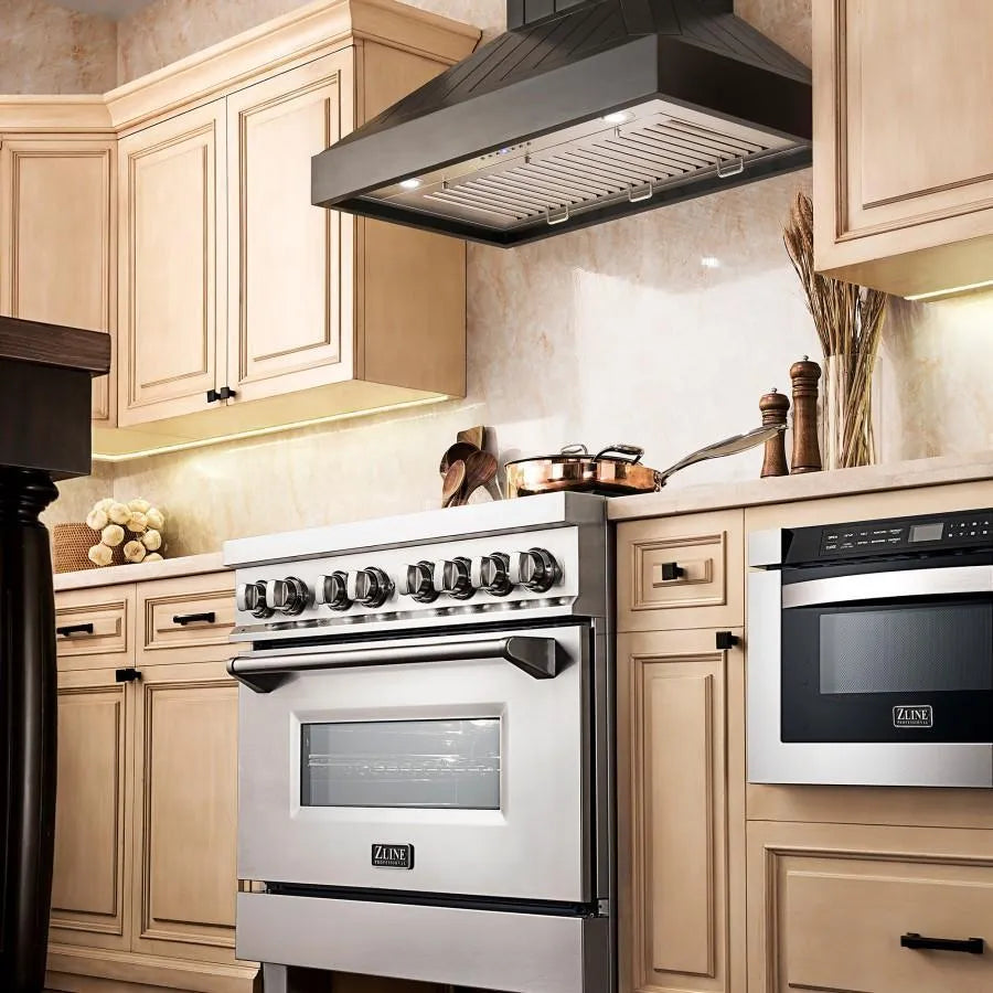 ZLINE 36 in. Wooden Convertible Vent Wall Mount Range Hood in Black (KPCC-36)