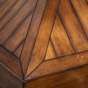 Close-up of a distressed wood on ZLINE 36 in. Wooden Wall Mount Range Hood in Rustic Light Finish (KPLL-36)