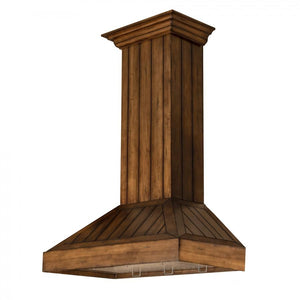 ZLINE 36 in. Wooden Convertible Vent Wall Mount Range Hood in Rustic Light Finish - Includes Motor (KPLL-36) built-in lighting.