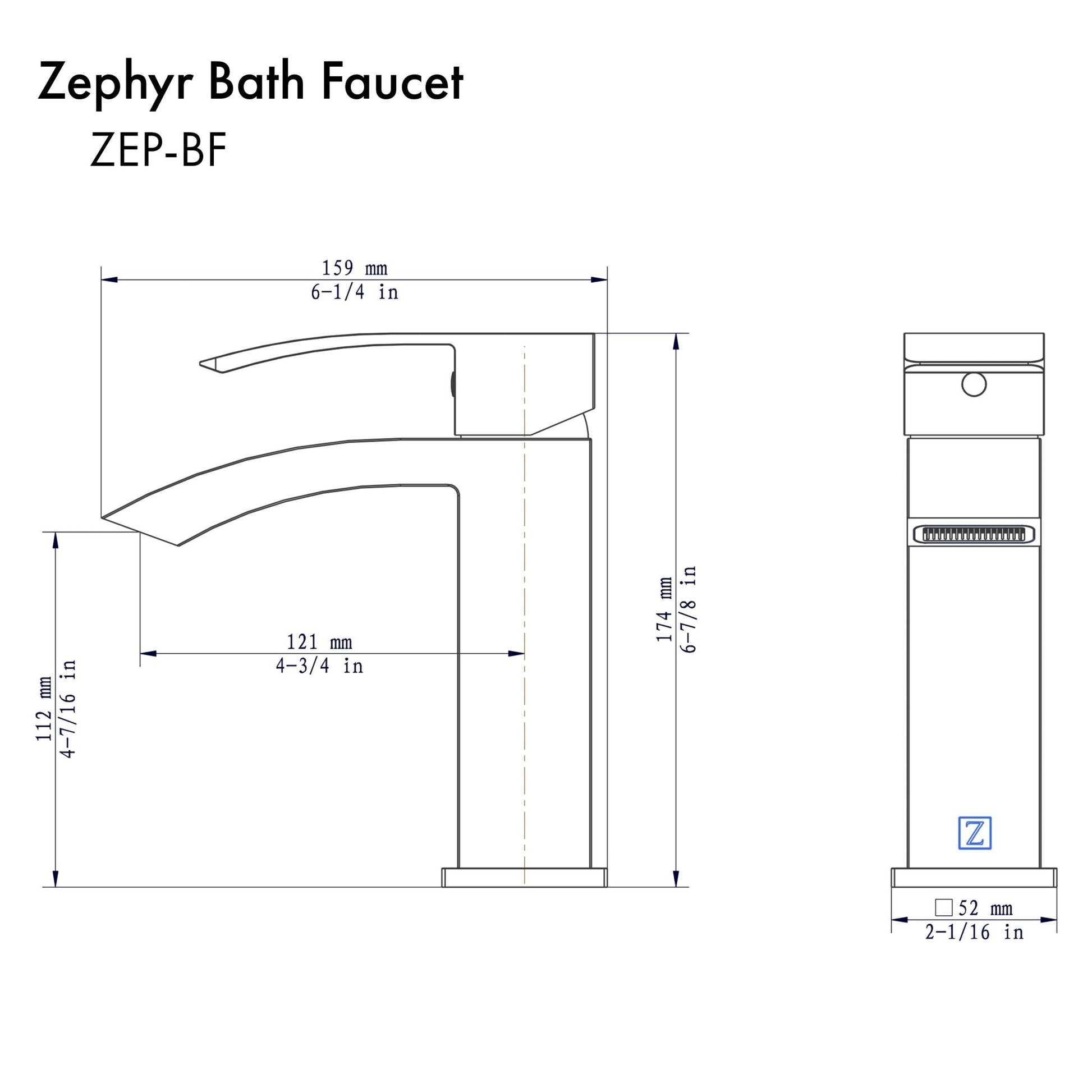 ZLINE Zephyr Single Handle Bath Faucet in Matte Black (ZEP-BF-MB)