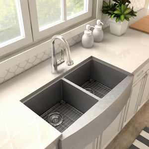 ZLINE Dali Pull Down Kitchen Faucet in Brushed Nickel (DAL-KF-BN) in a farmhouse kitchen, above.