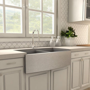 ZLINE Dante Pull Down Kitchen Faucet in Chrome (DNT-KF-CH) in a farmhouse kitchen, side.