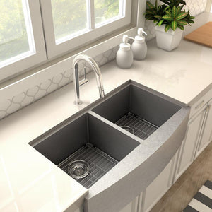 ZLINE Voltaire Pull Down Single Handle Kitchen Faucet in Chrome (VLT-KF-CH) in a farmhouse kitchen, above.