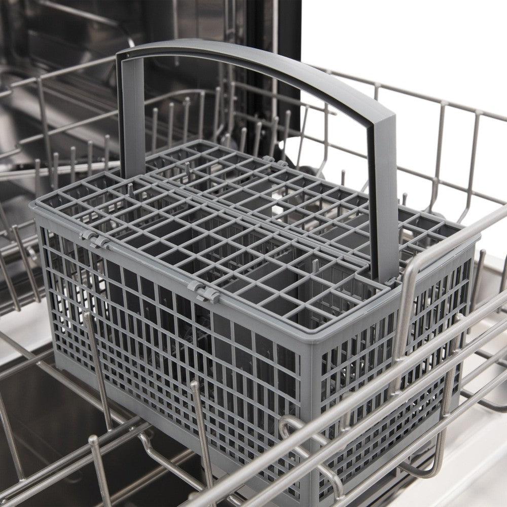 ZLINE 24 in. Top Control Dishwasher with Stainless Steel Panel and Modern Style Handle, 52dBa (DW-304-24) utensil holder.