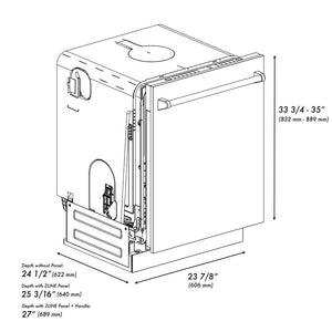 ZLINE 24 in. Panel-Included Monument Series 3rd Rack Top Touch Control Dishwasher with White Matte Panel, 45dBa (DWMT-WM-24) dimensional diagram.
