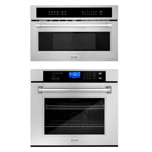 ZLINE Stainless Steel 30 in. Built-in Convection Microwave Oven and 30 in. Single Wall Oven with Self Clean (2KP-MW30-AWS30) front.