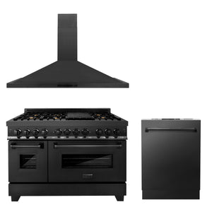 ZLINE 48 in. Kitchen Package with Black Stainless Steel Dual Fuel Range, Convertible Vent Range Hood and Dishwasher (3KP-RABRH48-DW) 