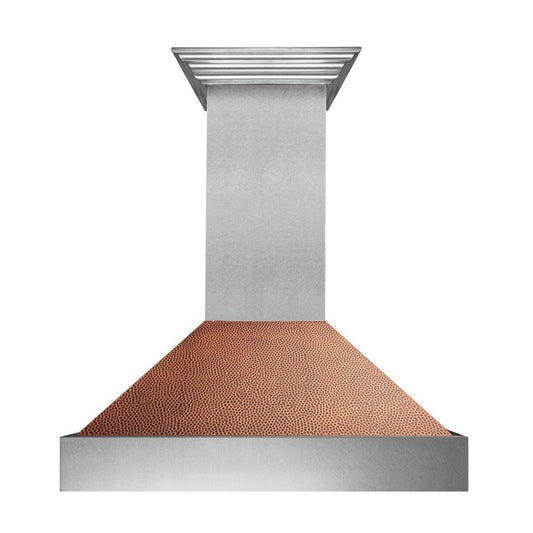 ZLINE Ducted Fingerprint Resistant Stainless Steel Range Hood with Hand-Hammered Copper Shell (8654HH) front.