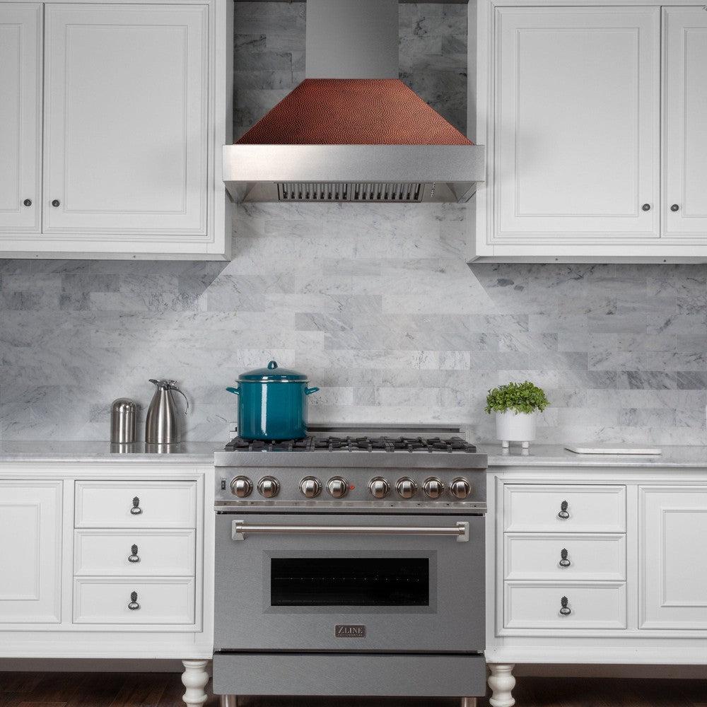 ZLINE Ducted Fingerprint Resistant Stainless Steel Range Hood with Hand-Hammered Copper Shell (8654HH)-Range Hoods- ZLINE Kitchen and Bath