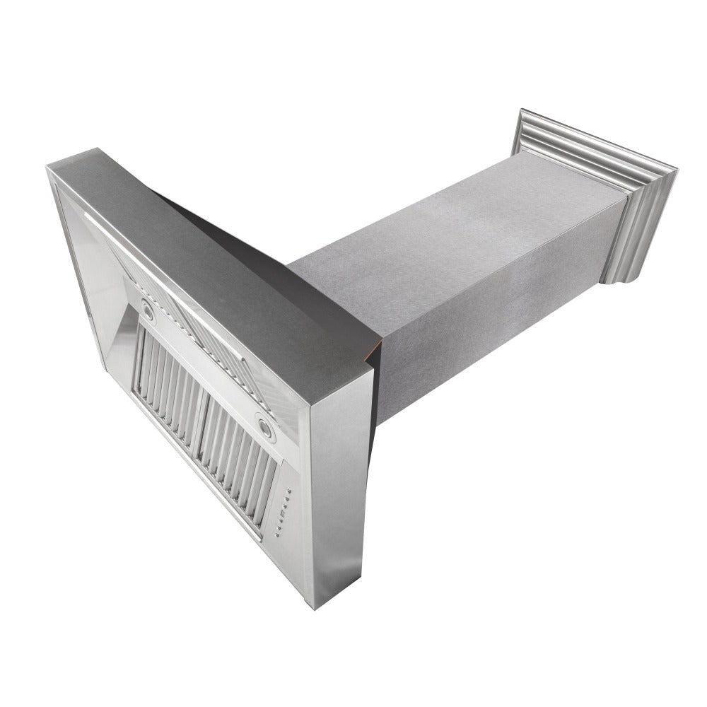 ZLINE Ducted Fingerprint Resistant Stainless Steel Range Hood with Oil Rubbed Bronze Shell (8654ORB) angled under.