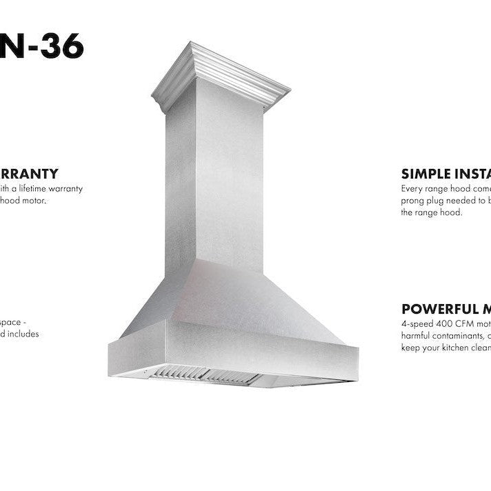 Featuring LED Lights, Simple Installation, and a powerful motor the ZLINE Fingerprint Resistant Stainless Steel Range Hood (8654SN) comes with a lifetime warranty on the motor.
