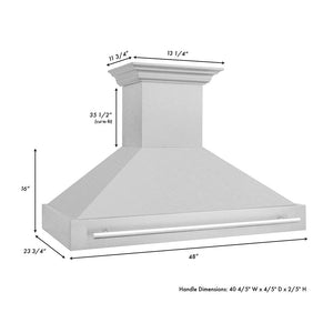 ZLINE 48 in. Fingerprint Resistant Stainless Steel Range Hood with Colored Shell Options (8654SNX-48) dimensional diagram with measurements.