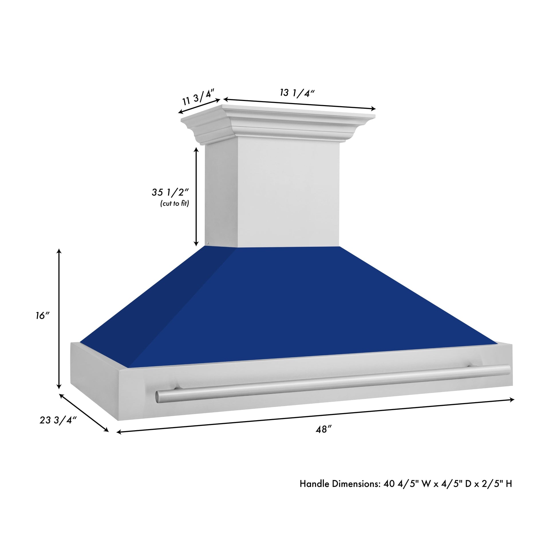 ZLINE 48 in. Fingerprint Resistant Stainless Steel Range Hood with Colored Shell Options (8654SNX-48) dimensional diagram with measurements.