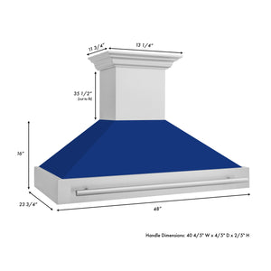 ZLINE 48 in. Fingerprint Resistant Stainless Steel Range Hood with Colored Shell Options (8654SNX-48) dimensional diagram with measurements.