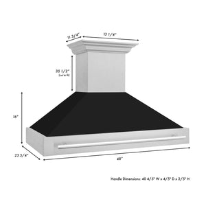 ZLINE 48 in. Fingerprint Resistant Stainless Steel Range Hood with Colored Shell Options (8654SNX-48) dimensional diagram with measurements.