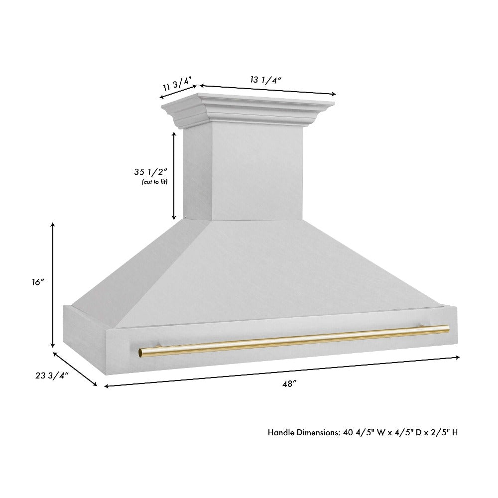 ZLINE Autograph Edition 48 in. Fingerprint Resistant Stainless Steel Range Hood (8654SNZ-48) dimensional diagram with measurements.