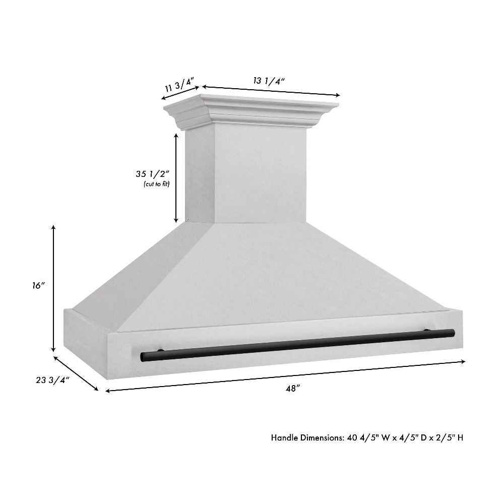 ZLINE Autograph Edition 48 in. Fingerprint Resistant Stainless Steel Range Hood (8654SNZ-48) dimensional diagram with measurements.