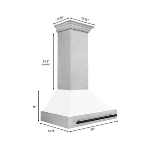 ZLINE Autograph Edition 36 in. Fingerprint Resistant Stainless Steel Range Hood with White Matte Shell and Accented Handle (8654SNZ-WM36) dimensional diagram with measurements.