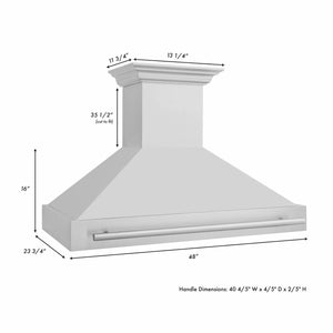 ZLINE 48 in. Stainless Steel Range Hood with Stainless Steel Handle (8654STX-48) dimensional diagram with measurements.