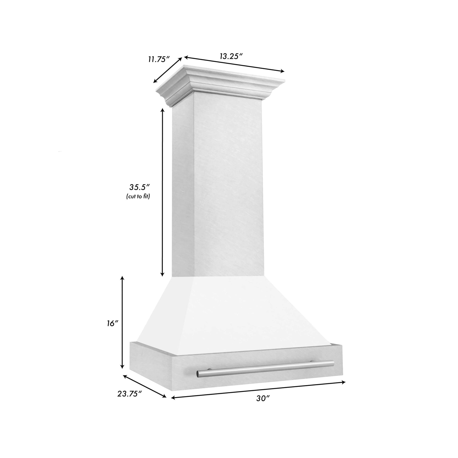 ZLINE 30 in. Fingerprint Resistant Stainless Steel Range Hood with Color Shell Options (8654SNX-30) dimensional diagram with measurements.