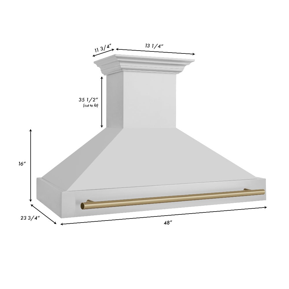 ZLINE Autograph Edition 48 in. Stainless Steel Range Hood with Stainless Steel Shell and Champagne Bronze Handle (8654STZ-48-CB) dimensional measurements.