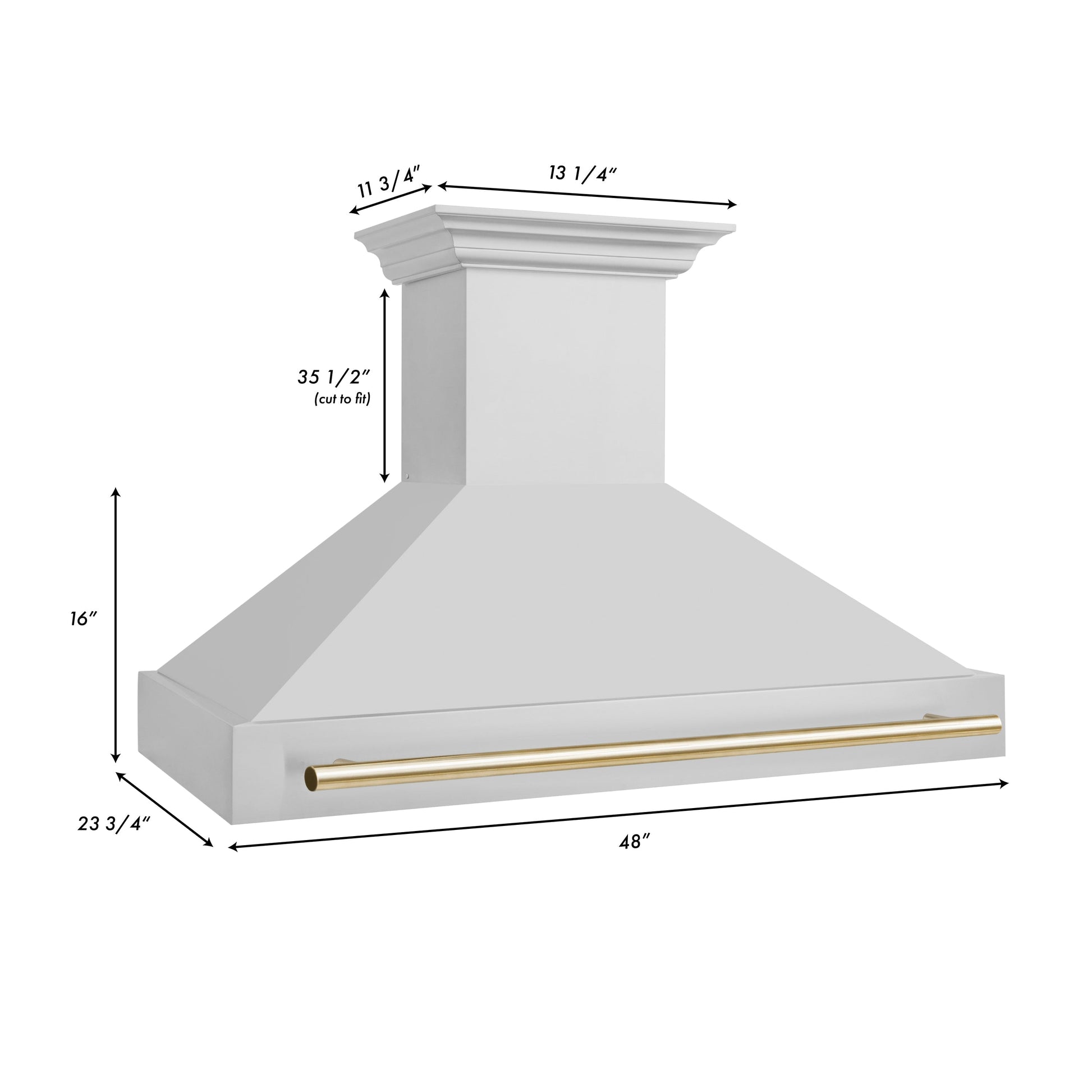 ZLINE Autograph Edition Stainless Steel Range Hood with Stainless Steel Shell and Polished Gold Handle (8654STZ-G) dimensions.