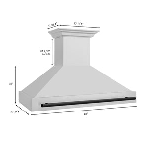 ZLINE Autograph Edition 48 in. Stainless Steel Range Hood with Stainless Steel Shell and Matte Black Handle (8654STZ-48-MB) dimensional measurements.