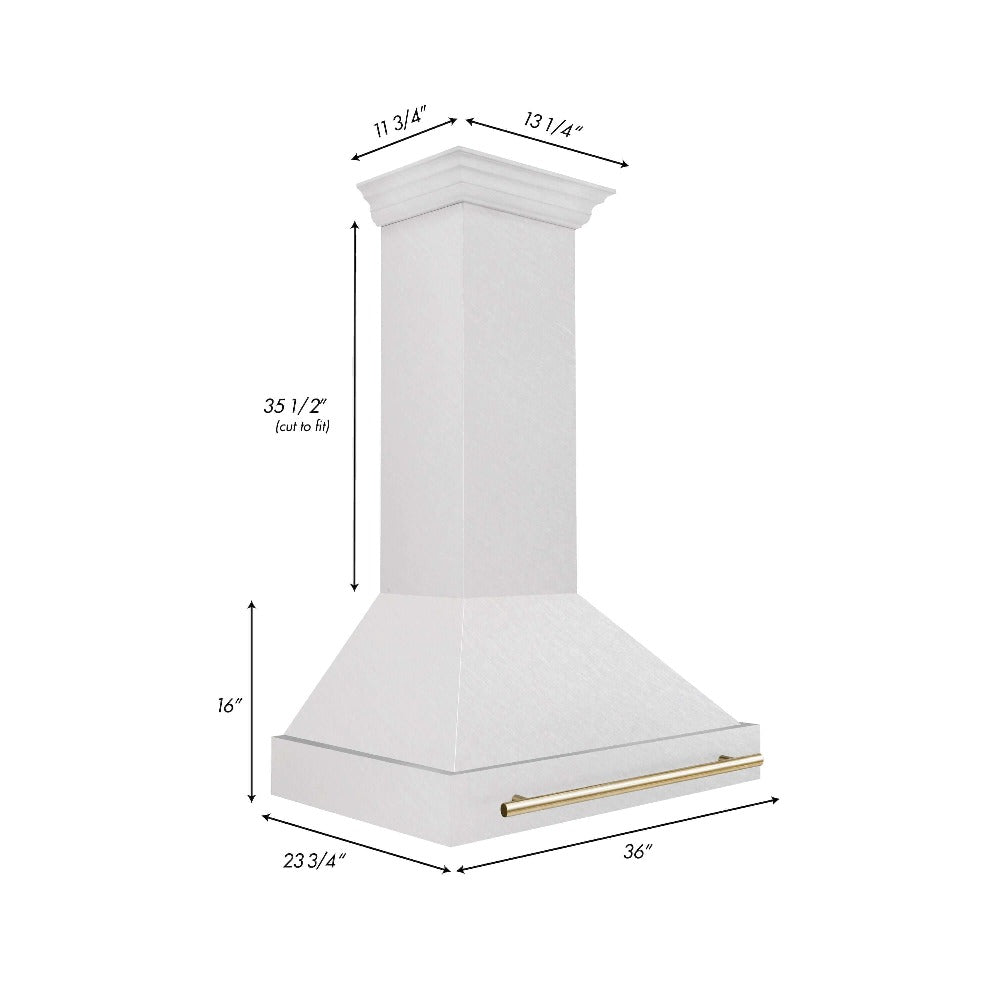 ZLINE Autograph Edition 36 in. Fingerprint Resistant Stainless Steel Range Hood with Stainless Steel Shell and Colored Handle (8654SNZ-36) dimensional diagram with measurements.