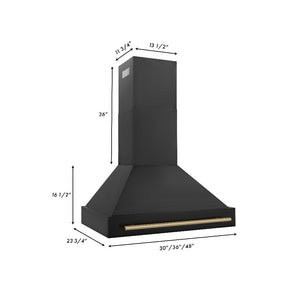 ZLINE Autograph Edition 36 in. Black Stainless Steel Range Hood with Champagne Bronze Handle (BS655Z-36-CB) dimensional diagram with measurements.