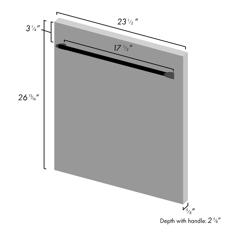 ZLINE 24 in. Top Control Dishwasher with Fingerprint Resistant Stainless Steel Panel and Traditional Style Handle, 52dBa (DW-SN-H-24) panel measurements.