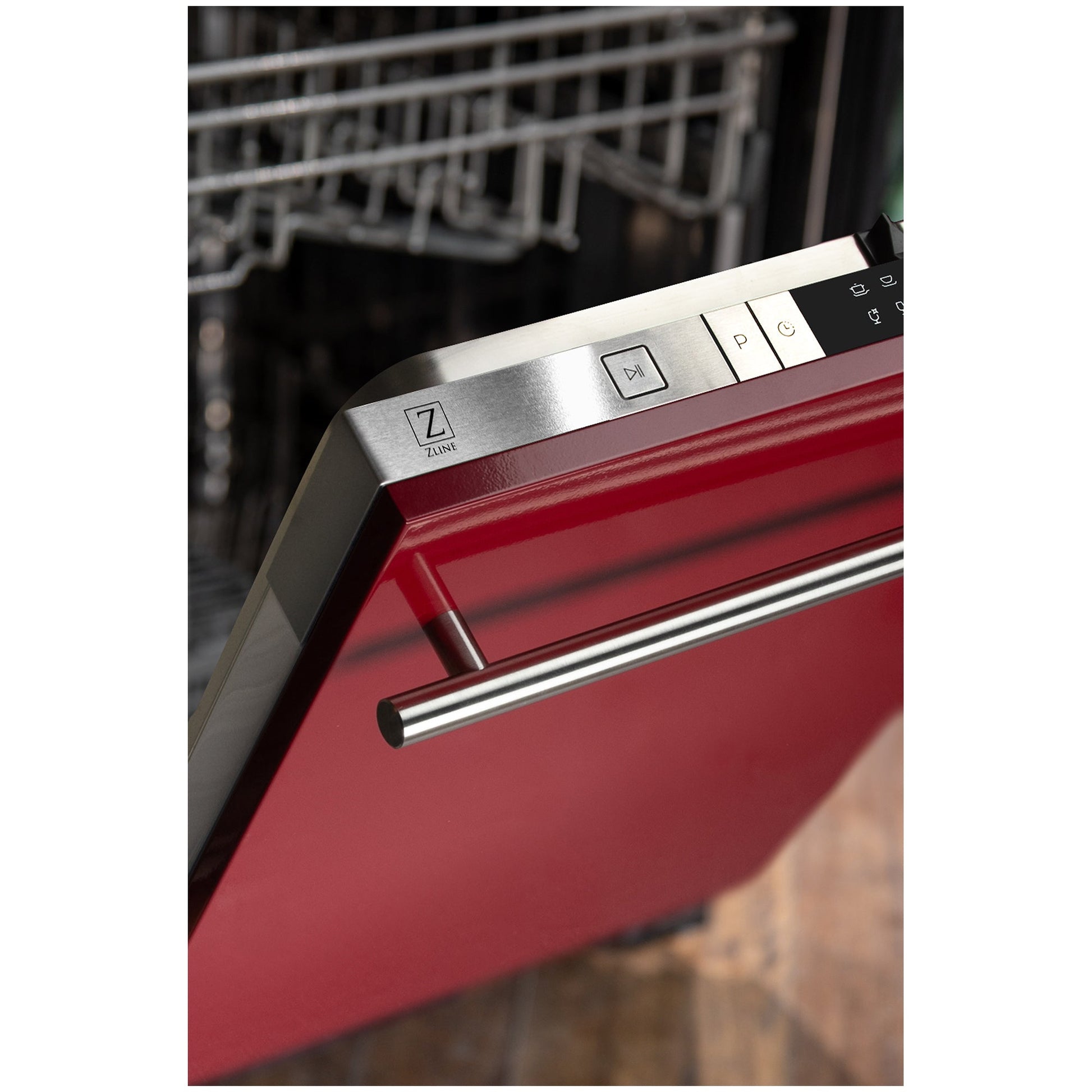 ZLINE 24 in. Top Control Dishwasher with Red Gloss Panel and Modern Style Handle, 52dBa (DW-RG-H-24)-Dishwashers-DW-RG-H-24 ZLINE Kitchen and Bath