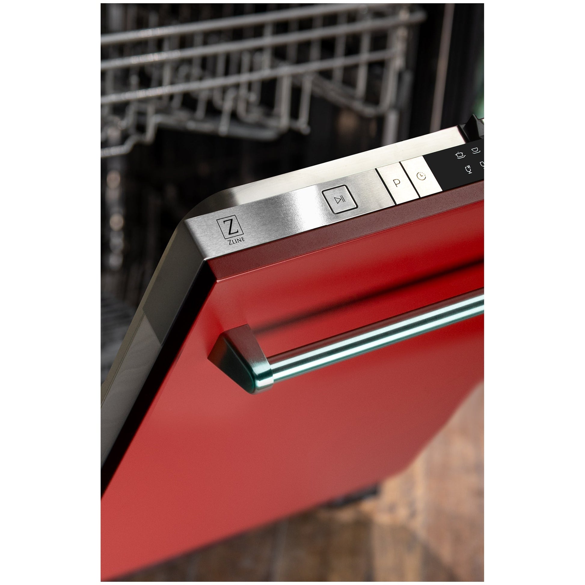 ZLINE 24 in. Top Control Dishwasher with Red Matte Panel and Traditional Style Handle, 52dBa (DW-RM-24)-Dishwashers-DW-RM-24 ZLINE Kitchen and Bath