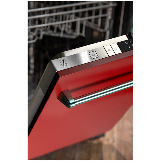 ZLINE 24 in. Top Control Dishwasher with Red Matte Panel and Traditional Style Handle, 52dBa (DW-RM-24)-Dishwashers-DW-RM-24 ZLINE Kitchen and Bath