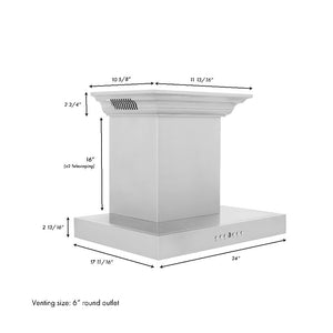 ZLINE Wall Mount Range Hood In Stainless Steel With Built-In ZLINE CrownSound Bluetooth Speakers (KECRN-BT) 24-inch dimensional diagram with measurements.